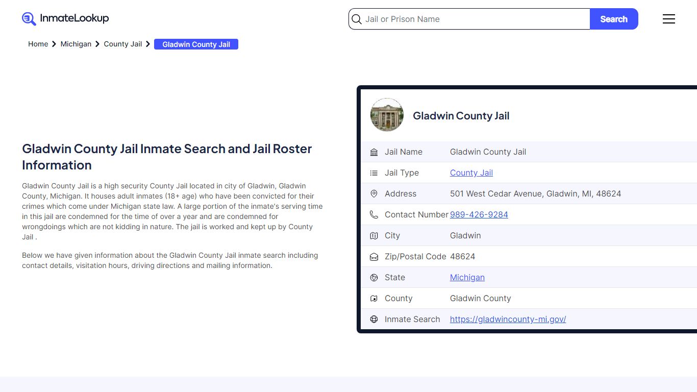 Gladwin County Jail (MI) Inmate Search Michigan - Inmate Lookup